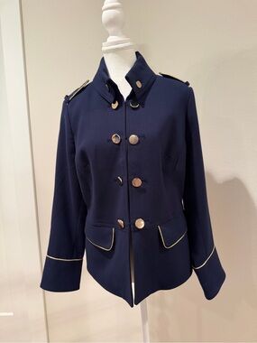 Chico's Navy Military-Inspired Blazer with Gold Trim NWT